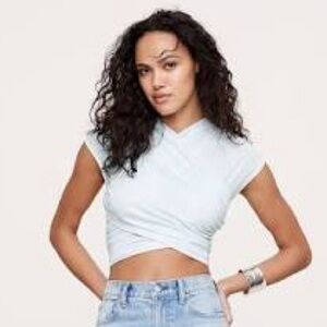 Banana Republic Crepe Knit Crossover Top Dusty Blue size M